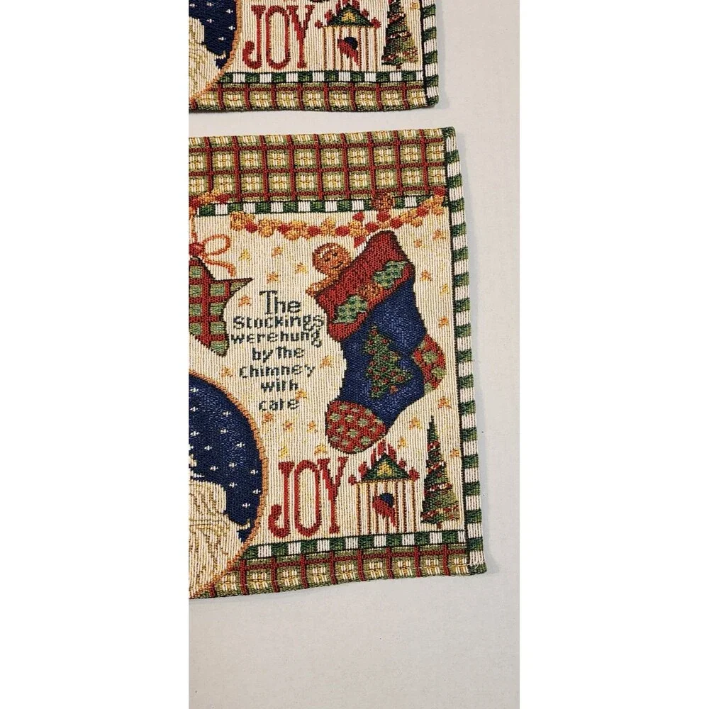 Set Of 3 Tapestry Woven Christmas Placemats Gingerbread Man Santa